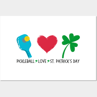 Pickleball Paddle Love Heart Shamrock St Patrick's Day Posters and Art